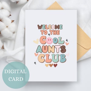 Cool Aunts Club, Carte de nouvelle tante, Promu tante, Carte rétro, Révélation de tante drôle, Cadeau d’anniversaire de tante, Annonce de grossesse, Tante to Be Card