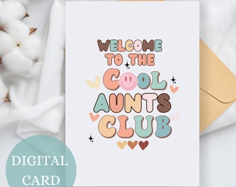 Cool Aunts Club, New aunt Card, Promoted to Aunt, Retro card, Funny aunt reveal, Aunt Birthday gift, Pregnancy announcement, Aunt to Be Card