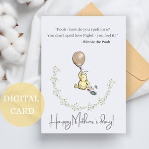 Tarjeta del Día de la Madre, Cita de sentimiento original de Piglet Winnie the Pooh, Tarjeta pooh clásica, cita para mamá, Regalo de cumpleaños de mamá, Tarjeta para mamá
