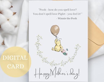Mother's Day Card, Piglet Winnie the Pooh Original Sentiment Quote, Classic pooh Card, quote for Mom, Mom Birthday gift, Card for Mom