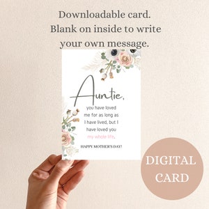 Printable Auntie Mother's Day Card, Auntie You Have Loved Me, Happy ...