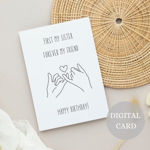 Birthday Card Sister, First my Sister forever my friend, Special Sister Birthday Card, Sister Greeting Card, Amazing Sister Gift, minimalist