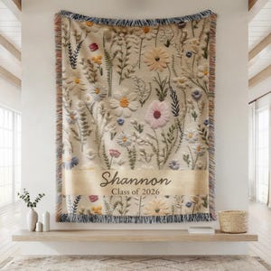 Personalized Wildflower Woven Blanket, Vintage Floral Tapestry Gift, Boho Nature Gift for Sister, Friends, Nature Aesthetic Blanket 016 image 16