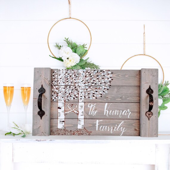 Personalized family tree wood tray Aspen tree last name Etsy