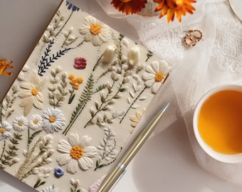 Wildflower Journal, Boho Nature Journal, Floral Journal, Journal for Adult, Nature Aesthetic, Women Diary Book gift, IMITATION embroidery 3D