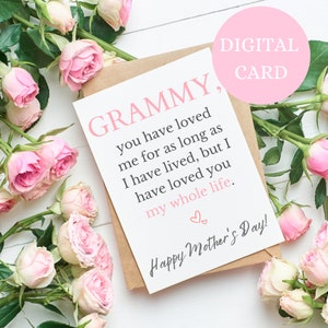 Cartão imprimível do dia das mães da vovó, Grammy Você me amou, cartão da vovó feliz dia das mães, melhor cartão da vovó, cartão imprimível para Grammy