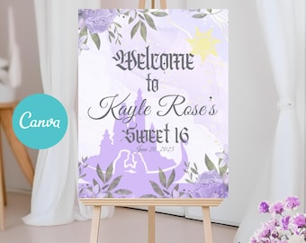 Tangled Welcome Sign, Sweet Sixteen Welcome Sign, Fairytale Sweet 16 Sign, Rapunzel Party Sign, Lantern Sweet Sixteen, Purple Welcome Sign