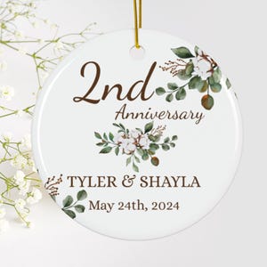 Personalized Cotton Anniversary Ornament, Second Wedding Anniversary Gift, 2nd Wedding Anniversary Gift, Gift for Husband, Gift for Wife