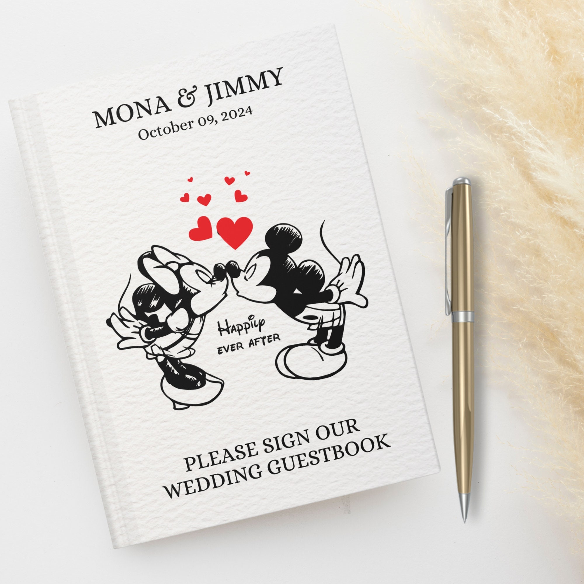 Mickey and Minnie personalized wedding guest book, happily ever after, Disney wedding sign in book, Disney Cartoon Theme Wedding