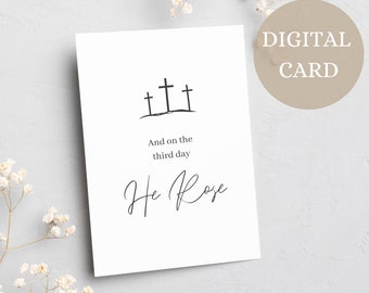 Minimalist Resurrection, And On the Third Day He Rose, Easter Bible Verse Greeting Card, Boho Easter Card, Printable Scripture Easter Card