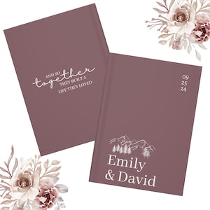 Personalized Plum Wedding Guest Book, Mountain guest book, purple Wedding Sign In Book, Anniversary guestbook, Modern Wedding Guest Book