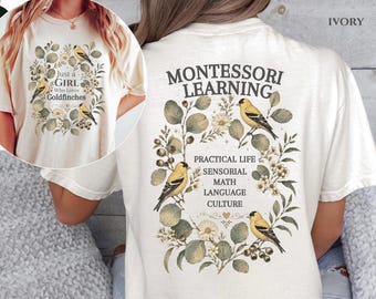 Montessori teacher Goldfinch Bird Shirt, Just a Girl Cottagecore Tee, Comfort Colors Botanical Teacher T-Shirt, Iowa Eastern Goldfinch Gift