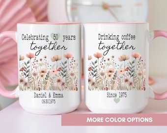 Personalized 50th Anniversary Mug, Custom 50 Year Marriage Gift For Parents, Golden Anniversary Coffee Cup, Gift For Couple, Since 19XX