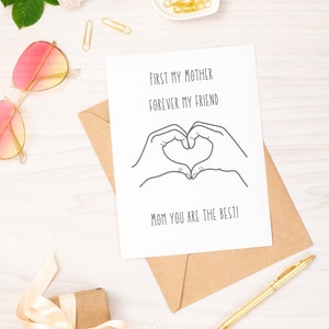 Mama minimalist Karte, zuerst meine Mutter für immer meine Freunde, Mama Geburtstagskarte, süße Muttertagskarte, beste Mama Geschenk, Grußkarte für Mama
