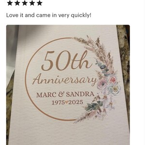 Personalized Boho Wedding Guest Book, 50th Anniversary Guest Book, Married Anniversary Guest Book Memorial, 50th Wedding Gift 30th 40th 50th image 2