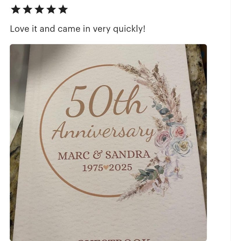 Personalized Boho Wedding Guest Book, 50th Anniversary Guest Book, Married Anniversary Guest Book Memorial, 50th Wedding Gift 30th 40th 50th image 2
