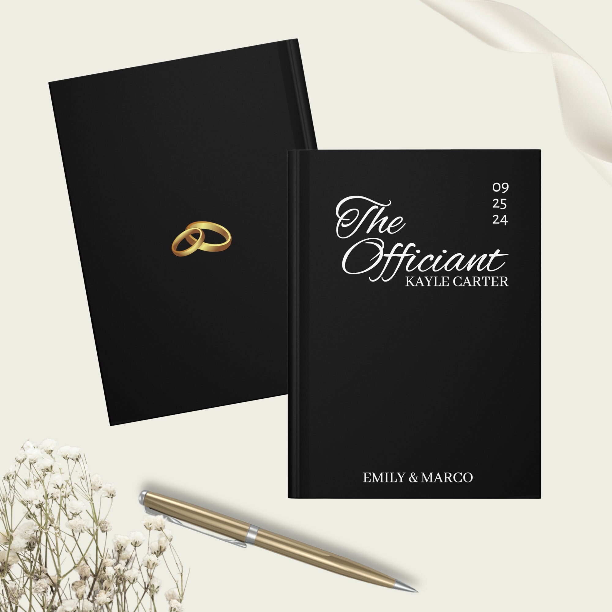 Black & White Officiant Notebook, Wedding Day Pastor Host Gifts Black & White Officiant Notebook, Wedding Day Pastor Host Gifts