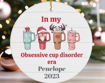Retro Obsessive Cup Disorder Christmas Ornament, Christmas Tumbler, Stanley Lover Gift, Christmas Cups Keepsake, Funny Christmas Coffee Gift