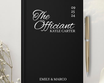 Black & White Officiant notebook, Wedding Day Pastor Host Gifts, Elegant Wedding ceremony, customized book for ceremony officiator proposal