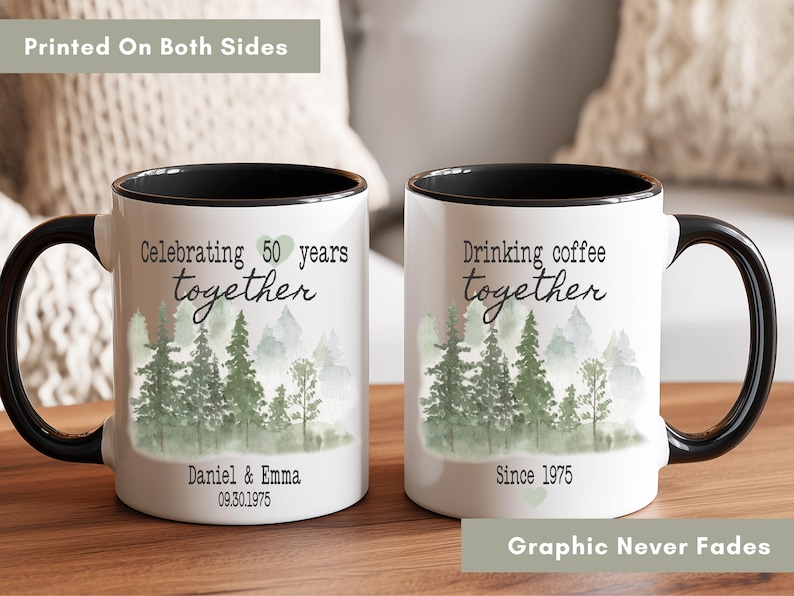 Personalized 50th Anniversary Mug, Custom 50 Year Marriage Gift For Parents, Golden Anniversary Coffee Cup, Gift For Couple, Since 19XX zdjęcie 8