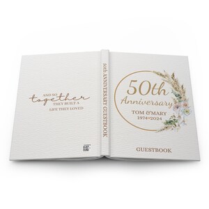 Personalized Boho Wedding Guest Book, 50th Anniversary Guest Book, Married Anniversary Guest Book Memorial, 50th Wedding Gift 30th 40th 50th image 9