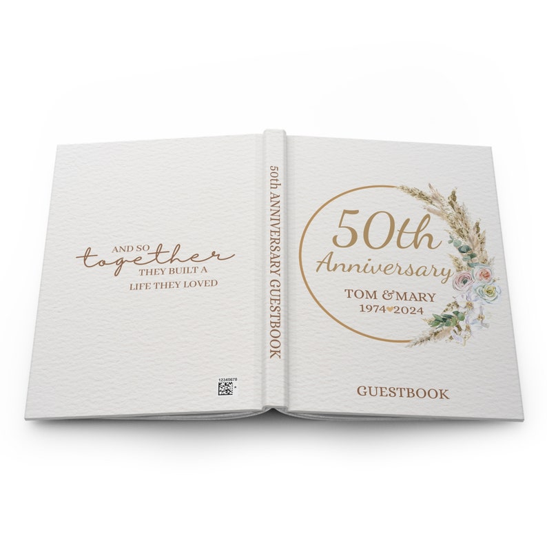 Personalized Boho Wedding Guest Book, 50th Anniversary Guest Book, Married Anniversary Guest Book Memorial, 50th Wedding Gift 30th 40th 50th image 9