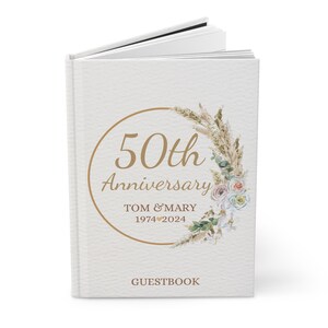 Personalized Boho Wedding Guest Book, 50th Anniversary Guest Book, Married Anniversary Guest Book Memorial, 50th Wedding Gift 30th 40th 50th image 7