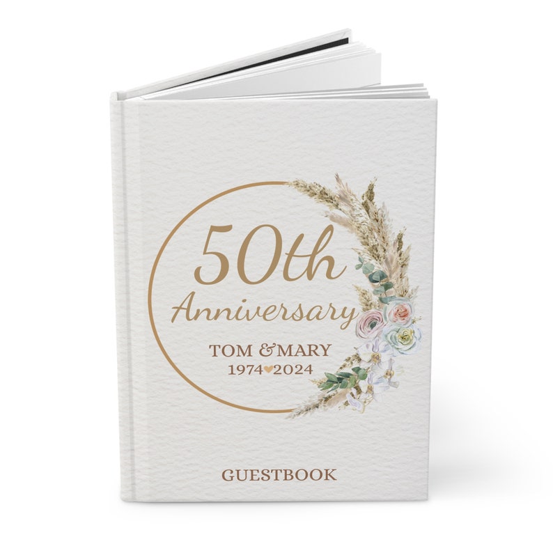 Personalized Boho Wedding Guest Book, 50th Anniversary Guest Book, Married Anniversary Guest Book Memorial, 50th Wedding Gift 30th 40th 50th image 7