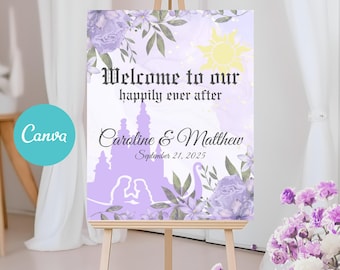 Fairytale Wedding Printable Welcome Sign, Tangled Welcome Sign, Rapunzel Party Sign, Princess Wedding, Fantasy Wedding, Purple wedding sign
