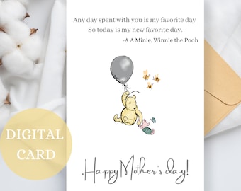 Cute Mother Day Card, Mother's Day Card, Winnie the Pooh, Mom Card, Card For Mom, Card For Her, Best Mom, Mother's Day Card For Mom,