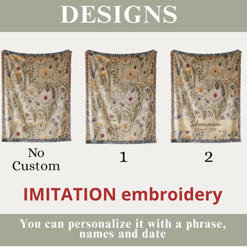 Personalized Wildflower Woven Blanket, Vintage Floral Tapestry Gift, Boho Nature Gift for Sister, Friends, Nature Aesthetic Blanket 016 image 2