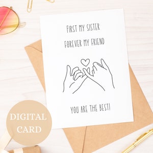 Première ma soeur pour toujours mon amie, carte d'anniversaire soeur, carte d'anniversaire spéciale soeur, carte de voeux soeur, carte de fête des mères pour soeur