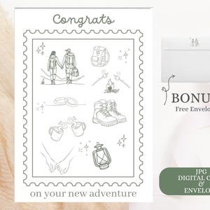 Wedding card, “Congrats on your new adventure,” Hiking Boots Wedding Card, Outdoorsy Couple engaged card, Adventurous Couples Card
