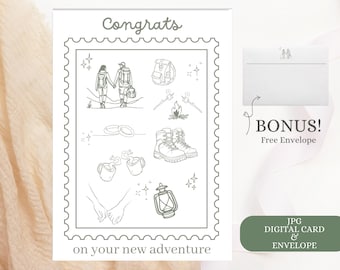 Wedding card, “Congrats on your new adventure,” Hiking Boots Wedding Card, Outdoorsy Couple engaged card, Adventurous Couples Card