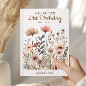 Wildflowers Birthday Party Guest Book, Personalized 40th, 50th, 60th, 80th Birthday Guestbook, Adults Birthday Guest Book, Keepsake Gift