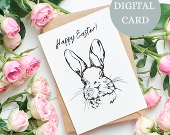 Printable Easter Bunny Greeting Card, Digital Easter Card, Happy Easter Printable Card, Easter bunny blank greeting card, Happy Easter card