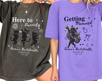 Getting Meowied Bachelorette Shirt Black Cat Bridal Party Tee Personalized Bach Party Shirt Bridesmaid Gift Fun Trip Wedding Crew Tee