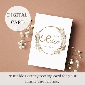 Er ist auferstanden Ostern Bibel Vers Grußkarte, Boho religiöse Osterkarte, druckbare Schrift Osterkarte, christliche Osterkarten herunterladen