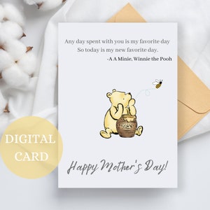 Cartão de Dia das Mães, Ursinho Pooh, Cartão de Mãe, Cartão de Dia das Mães Fofo, Cartão para Mãe, Cartão para Ela, Melhor Mãe, Cartão de Dia das Mães para Mãe,