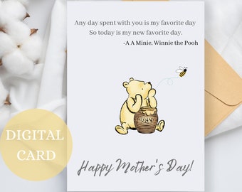 Mother's Day Card, Winnie the Pooh, Mom Card, Cute Mother Day Card, Card For Mom, Card For Her, Best Mom, Mother's Day Card For Mom,