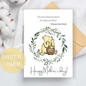 Tarjeta clásica de Pooh, tarjeta del día de la madre, cita de sentimiento original de Piglet Winnie the Pooh, cita para mamá, regalo de cumpleaños de mamá, tarjeta para mamá