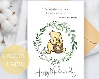 Classic Pooh Card, Mother's Day Card, Piglet Winnie the Pooh Original Sentiment Quote, quote for Mom, Mom Birthday gift, Card for Mom
