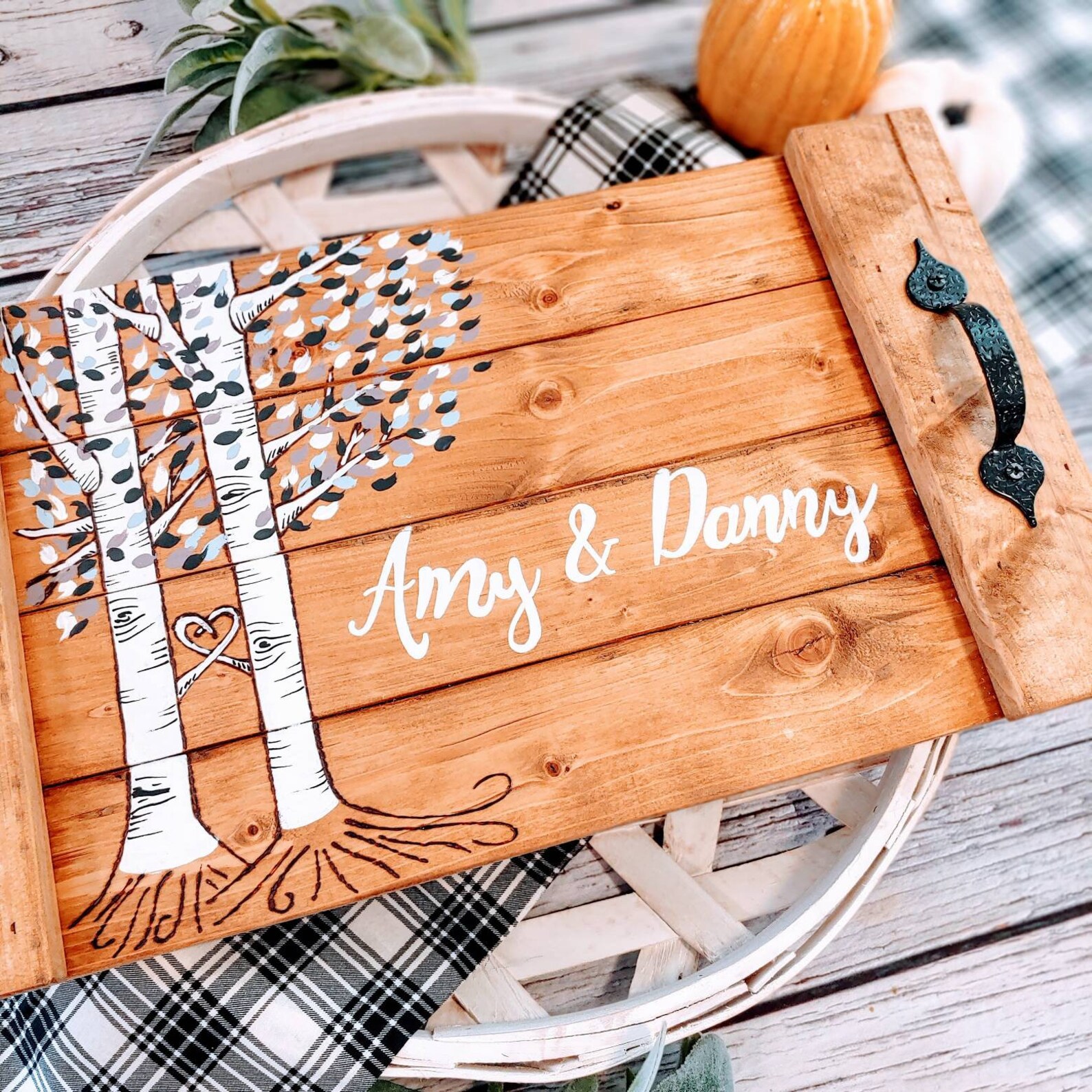 Personalized family tree wood tray Aspen tree last name Etsy