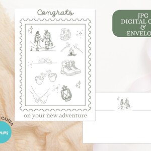 Carte de mariage, « Félicitations pour votre nouvelle aventure », carte de mariage avec bottes de randonnée, carte de fiançailles pour couple de plein air, carte de couples aventureux