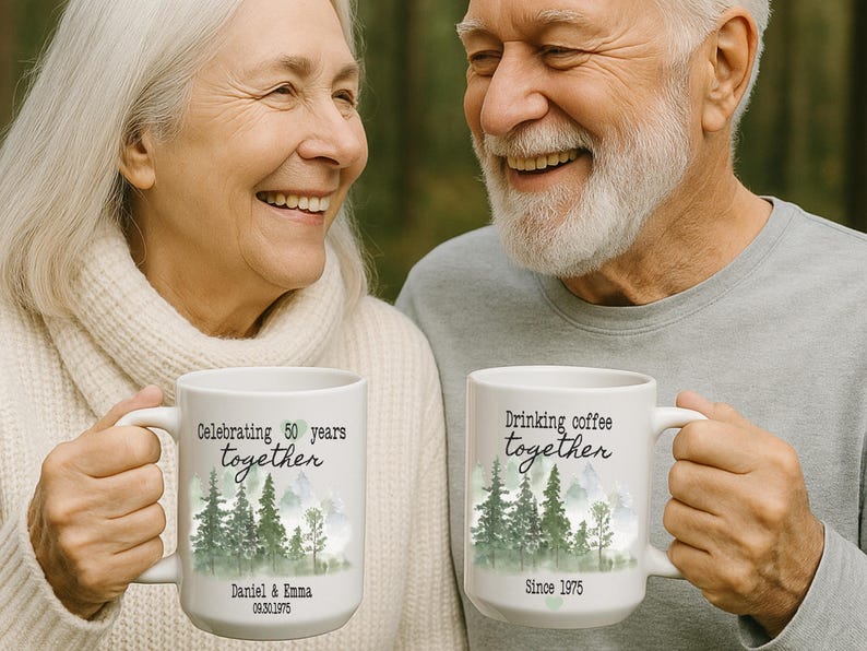 Personalized 50th Anniversary Mug, Custom 50 Year Marriage Gift For Parents, Golden Anniversary Coffee Cup, Gift For Couple, Since 19XX zdjęcie 3