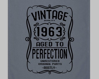 Vintage Aged To Perfection 1943-1993 100% Cotton Tea Towel Hand Screen Printed in Australia Gift Birthday Present Various Decades Grey