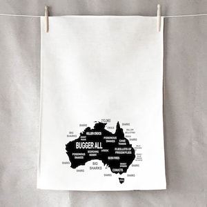 Australian Map 100% Cotton Tea Towel Hand Screen Printed In Australia Gift BBQ Australia Aussie Australiana Bogan Oz Souvenir Funny Xmas