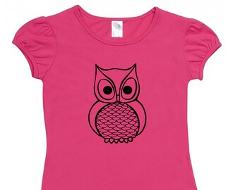 SALE Kids Girls Hand Screen Printed Cap Sleeve T-Shirt With Cute Owl Print Hot Pink & Green Stocking Filler Christmas Xmas Gift Kris Kringle
