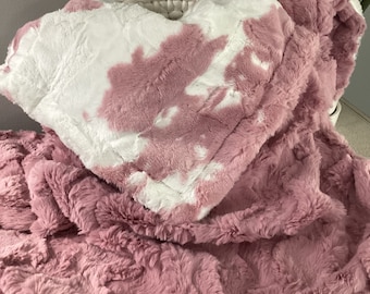Personalized Baby Minky Blanket: Pink Cow Plush, Handmade