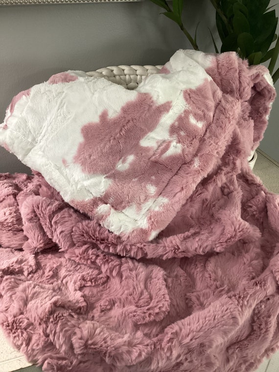 Baby Calf Clararose Plush Minky Pink Blanket/throw/Baby Toddler Kid Adult/Woodrose/Personalized/Cow/Handmade gift/Western theme